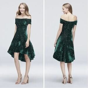 New! MORGAN & CO Green‎ Sequined Hi-lo Velvet Fit + Flare Dress , 20W